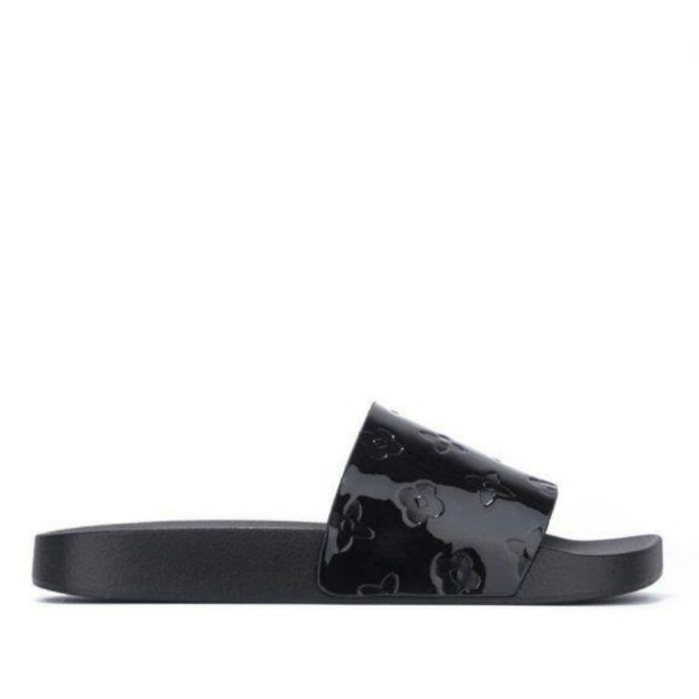 Comfy Square Toe Metallic Slides in Black - Picture 2 of 3